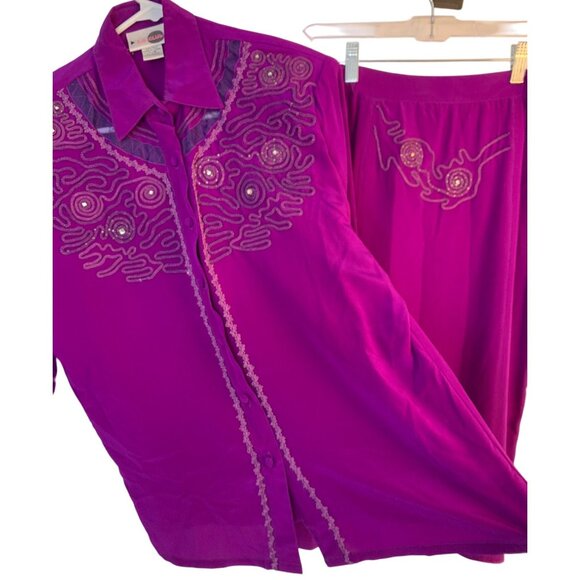 Vintage 80s Lé Club Purple Silk Skirt & Blouse Set Size 7/8 RBB10716 EUC 100% Si - Picture 3 of 8